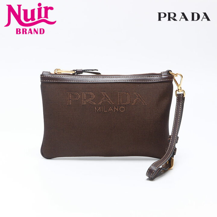 楽天市場】プラダ PRADA ロゴ キャンバス ポーチ ブラウン WS14499 
