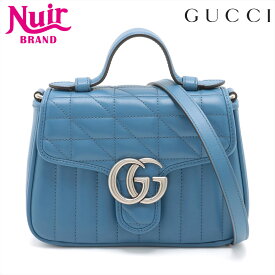 グッチ GUCCI GGマーモント スモール トップハンドル ショルダーバッグ ブルー WS15362 【中古】