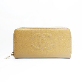 【ポイント最大47倍!3日間限定10%OFF 12/15 23:59まで】シャネル CHANEL 9番台 2004-2005 キャビア ココマーク ラウンドジップ 長財布 ベージュ WS23509 【中古】