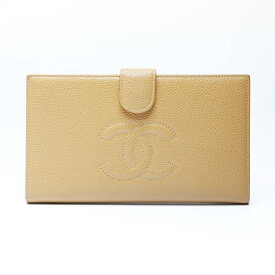 【ポイント最大47倍!3日間限定10%OFF 12/15 23:59まで】シャネル CHANEL 8番台 2003-2004 キャビア スキン ココマーク 長財布 レザー ベージュ WS24280 【中古】