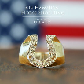 【K14 ハワイアン ホースシューリング 馬蹄】Hawaiian jewelry Puaally ハワイアンジュエリー プアアリ ブランド 手彫り 指輪 華奢 14金 K14 ネイティブ プレゼント 記念日 ギフト メンズ サーフ 海 ペアリング ピンキーリング セレブ ラッキー ハワイアンジュエリーリング