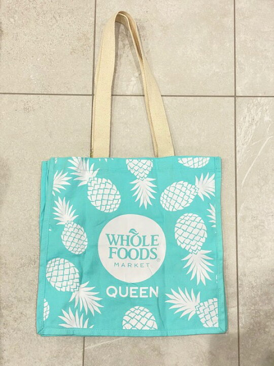 楽天市場 ハワイ Whole Foods Market Queen ホールフーズ エコバッグ パイナップル おしゃれ ハワイ バッグ 100 オーガニック コットン ハワイアン雑貨 カバン 海 布エコバッグ ハワイ直輸入 キッチン プレゼント 贈り物 お土産 お祝い 水色 ビーチ ショッピング Pua