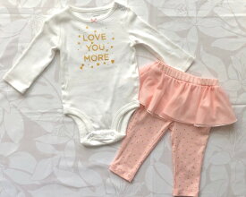 carter's カーターズ love レギンス 長袖 長ズボン 2点セット baby ベビー 女の子 ガール 子供服 カジュアル 白 ホワイト ピンク ゴールド ドット柄 フリル かわいい コットン100％