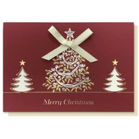 【クリスマスカード】 イタリア カード ITALY 中紙付 定形内 クリスマスツリー 紙製 エンボス加工 箔押し リボン付き