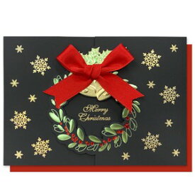 【クリスマスカード】 イタリア カード 中紙付 定形内 ITALY 紙製 エンボス加工 箔押し リボン付き