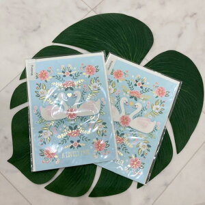 【WeddingCard 】 ウェディングカード レターセット お手紙 メッセージカード ギフト 贈り物 結婚 お祝い 封筒付き 海外雑貨 花 スワン 白鳥 おしゃれ かわいい キラキラ