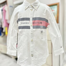 【TOMMY HILFIGER】トミーヒルフィガー 子供服 ロゴ シャツ 長袖 襟付き ホワイト 白 XXS XS S M トミー インポート ボーイズ 男の子 誕生日 贈り物 プレゼント ギフト