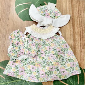 【送料無料】【joie】ワンピース ピンク 3点セット パンツ 帽子 子供服 子ども服 ベビー服 半袖 セットアップ 3か月 6か月 ベビー 女の子 ガール ピンク イエロー 花 flower フラワー 夏服 海外輸入 HAWAII 海外ブランド お祝い プレゼント コットン100％ ku