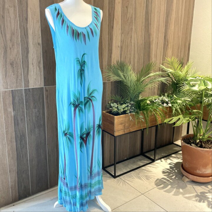 楽天市場】【INDIA BOUTIQUE】キャミワンピース 水色 ヤシの木 