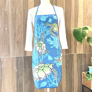 【Kauhale Living】【エプロン】ハワイ ファブリック ハワイアン柄 海亀 HONU サンゴ グリーン ネイビー ブルー 100%ポリエステル 防汚コーティング 海外 海外輸入 プレゼント mu