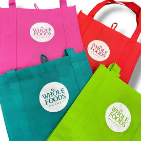 【WHOLE FOODS MARKET】ホールフーズマーケット エコバッグ トートバッグ ショッピングバッグ リサイクル 大きめ 軽量 底板 不織布 レッド ピンク グリーン ブルー カラフル ポップ ホールフーズ ハワイ HAWAII エコ エシカル ギフト プレゼント 【KOBE三宮 PuaHawaii】ko