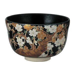 茶碗 黒仁清 枝垂桜 宮地英香作 茶道具 茶道 春の茶道具 季節の茶碗 桜柄 日本製 伝統工芸 茶会用 稽古用 贈答品