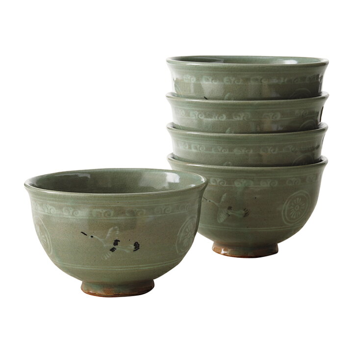 楽天市場】数茶碗 青磁雲鶴 5客 中村与平作 茶道 茶道具 青磁雲鶴 