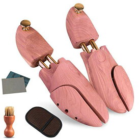 Mサイズ（26-29 cm） シューキーパー シューツリー 高級レッドシダー ブラシ・ムートン靴磨きクロス付 高級レッドシダー 繋がる木紋