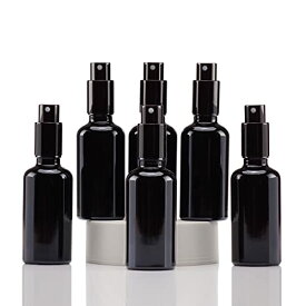 6本セット 遮光スプレーボトル 50ML黒、ガラス霧吹き、遮光瓶 蓄圧式のスプレーボトル（硝子瓶・アトマイザー）、 詰替ボトル 為 小