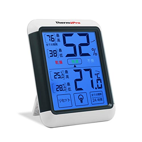 ThermoPro サーモプロ 気質アップ お値打ち価格で 湿度計 デジタル 温湿度計 タッチスクリーンとバックライト機能あ 室内 温度計 LCD大画面 最高最低温湿度表示