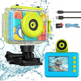 子供用水中カメラ 防水キッズカメラ 32GBSDカード付き キッズカメラ 子供用カメラ 防水子供用デジタルスポーツカメラ 水中カメラ 自