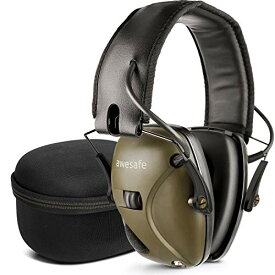 電子防音 イヤーマフ イヤーキャップ 遮音ヘッドホン NRR 22、伸縮調整可能 調整ノブ 聴覚保護 ハードポーチ付き グリーン