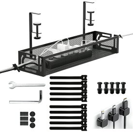 【穴あけ不要・2Way設置】ケーブルトレー ケーブル収納 配線隠し クランプ式 白 黒 2サイズ ケーブルオーガナイザー デスク ケーブル 配線 コード 延長コード 収納 デスク下 ケーブルボックス コンセントボックス 机の上 パソコン pcグッズ 収納ボックス 文房具収納