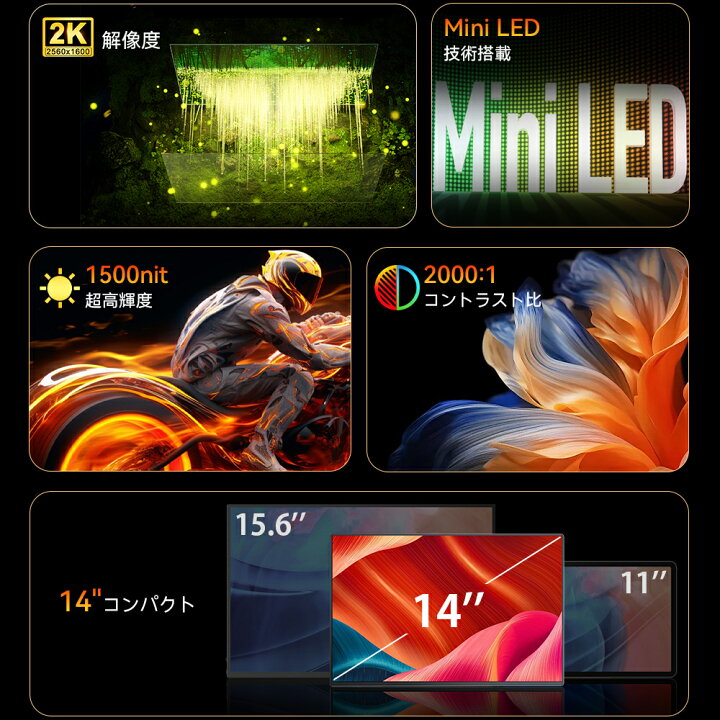 楽天市場】＼2K mini LED／モバイルモニター 14インチ 2K mini LED 100 