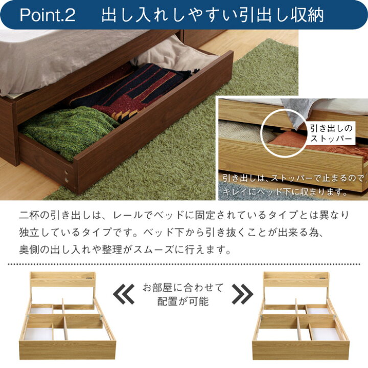 楽天市場】【割引クーポン】 クイーンベッド マットレス付き 収納 