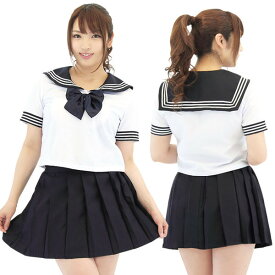 セーラー服 半袖 女子高生 【セーラー服3 （Mサイズ）女性用】 【ポイント 倍】丸襟が可愛いくチャーミングな白×紺の昔なつかしい制服コスチューム！tam19348