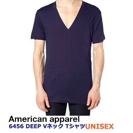 アメリカンアパレル Vネック Tシャツ 深V シアジャージー American Apparel 6456 (ブラック/ネイビー/グレー/ホワイト/ブルー/オリーブ/イエロー/パープル/ブラウン/無地/半袖/メール便/アメリカ製/アメアパ）Sheer Jerjey