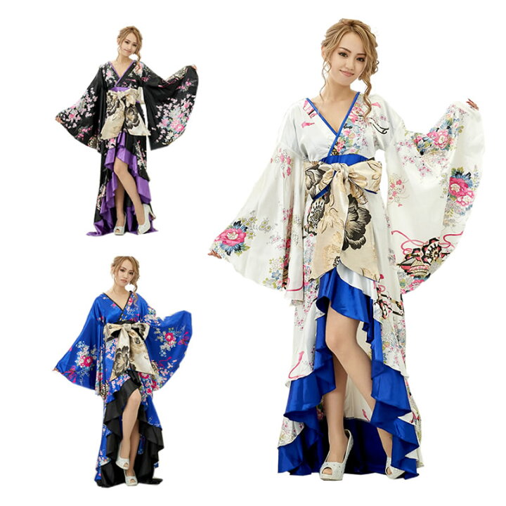 楽天市場 送料無料 着物 ロングドレス フリル 和柄 ロング着物 背中ファスナー 豪華 大人気花魁着物シリーズ フリル 着物ドレス よさこい 衣装 ダンス 仮装 セクシー衣装 花魁着物 和装 キャバドレス 0680 Puick