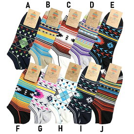 送料無料 メンズソックス ショート丈 ネイティブ柄 25-27cm 27-29cm スニーカーソックス 綿混 オールシーズンOK　即納 紳士 メンズスニーカーソックス 靴下 ソックス sox mens くるぶし ショートソックス