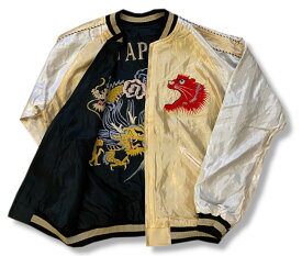 TT15273-195 / Early 1950s - Mid 1950s Style Acetate Souvenir Jacket “RED TIGER” × “GOLD DRAGON”