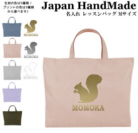 【店内最大1000円OFFクーポン有】 ハンドメイド 名入れ レッスンバッグ マチ付き ( Lサイズ 45 × 35 )( リス どんぐり / くすみ カラー ) | 女の子 男の子 お稽古バッグ レッスン 絵本 レッスンバック 大きめ 手提げ袋 手提げバッグ