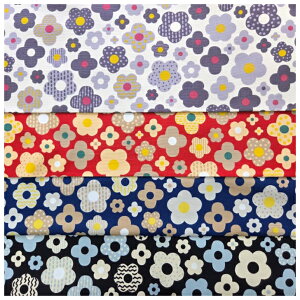 当店オリジナル♪【1mカット生地】オックス生地☆北欧調花柄/丸花/おはじき〜4color〜