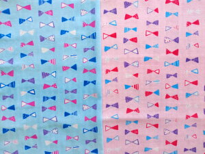 【50cmカット生地】お買い得!ダブルガーゼ生地☆リボン柄☆〜2色展開〜