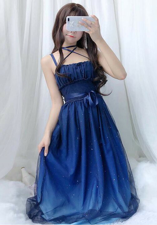 楽天市場】ロリータ ワンピース ロング丈 膝丈 星空柄 lolita 