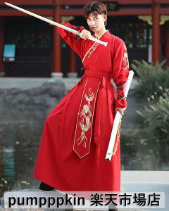 漢服 コスプレ衣装 メンズ 中華服 大人 ハロウィン衣装 鶴 刺繍 チャイナ服 上下2点セットアップ 交差襟ブラウス 袴風ロングスカート イベント 学園祭 時代劇 長袖 武術 剣舞 舞台ステージ衣