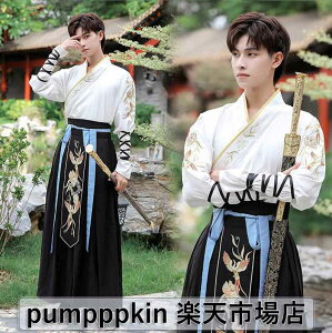 漢服 コスプレ衣装 メンズ 大人 中華服 ハロウィン衣装 華流 武術 カンフー衣装 演出服 鳳凰 刺繍 長袖 チャイナ服 2点セットアップ 交差襟 ブラウス 袴風 スカート マント イベント 学園祭
