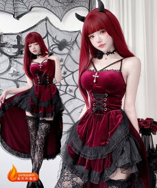 ハロウィン コスプレ 仮装 悪魔 魔女 大人 女性 可愛い デビル 吸血鬼 cos ハロウィンコスプレ ゴシック セクシー ワンピース 大きいサイズ 燕尾服風 レディース かわいい 魔法使い コスチューム ハロウィン仮装 コスプレ 衣装 コスプレ衣装 コスプレ仮装 レッド S M L XL
