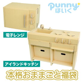 福袋 punnyほいく アイランド キッチン【L】 ＆ 電子レンジ キッズ 子ども ダンボール 遊具 日本製 段ボール キット 組み立て 子供 おもちゃ ギフト 孫 プレゼント 室内 工作 クラフト おうち時間 ままごと ごっこ 遊び 誕生日 廃棄簡単 子供部屋 春休み 帰省