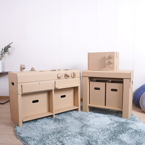 福袋 アイランド キッチン【L】 +クッキングチェスト + 電子レンジ セット キッズ 子ども ダンボール 遊具 日本製 段ボール キット 組み立て 子供 おもちゃ ギフト 孫 プレゼント 室内 工作