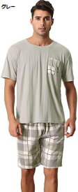 【10％OFFクーポン】パジャマ 半袖 Tシャツ ショートパンツ付き チェック柄 パジャマセット カップル メンズ