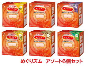 ■6個セット・送料無料■数量限定! めぐりズム 蒸気めぐるアイマスク アソートセット 12枚入り セット内容(無香料・ラベンダー・ひのき・金木犀・森林浴・ゆず)各1個 蒸気でホッ