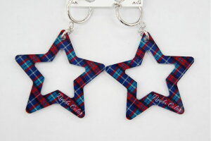 PEチェックスター イヤリング フープタイプ ノンホールピアス 痛くなりにくい 星型 チェック