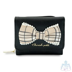 サイドパール ミニラウンド 財布 三つ折り財布　小さい財布　かわいい　おしゃれ　女の子　女子　子供　キッズ　コンパクト　ミニ財布　きれいめ　ガーリー　リボン　チェック