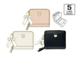 ぷっくりハートブローチ ラウンド財布M 二つ折り財布　かわいい　おしゃれ　ハート　リボン　女の子　女子　チャーム付き　コンパクト　財布　ギャル　キラキラ