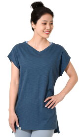 【マラソン限定SALE】ヨガウェア トップス ロング丈 Loopa VネックサイトスリットチュニックTee ／ルーパ ヨガ Tシャツ 半袖 体型カバー ゆったり ジム フィットネス トレーニング 速乾 コットン 綿 「TR」RVPB【◎】[ST-LO]001