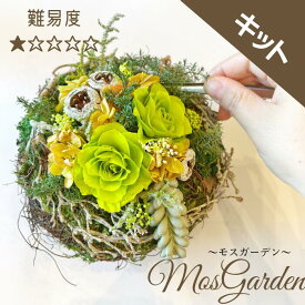 ギフト プリザーブドフラワープリザーブドフラワー 簡単 手作りキット モスガーデン キット ハンドメイド バラ グリーン 多肉植物 苔玉 モス グリーンカラー おうち時間 親子 子供 贈り物 プレゼント 送料無料 UchiPreLabo うちプリラボ