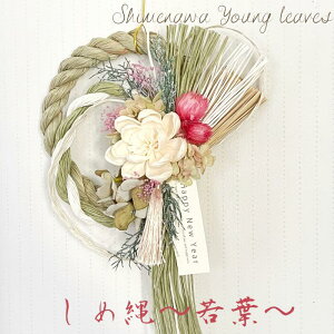 お正月 しめ縄 おしゃれ M 長さ45cm 横幅26cm 〜若葉〜 大きい 花 プリザーブドフラワーアーティフィシャルフラワー アレンジメント フラワー アレンジ ギフト プレゼント 祝い 女性 和風 リー