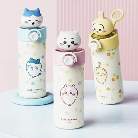 ちいかわ フィギュア付き保温水筒 450ml 3 種デザイン（ちいかわ・ハチワレ・うさぎ）316 ステンレス内槽 二重ロック漏れ防止 軽量 子供から大人まで OK プレゼント・通学・お出かけ用