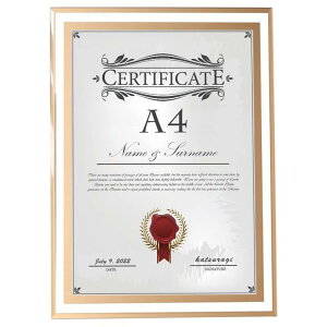 フォトフレーム A4判 210X297mm ガラス 写真立て 金 ゴールド おしゃれ 賞状用額縁 表彰状 認定証 インテリア アートフレーム