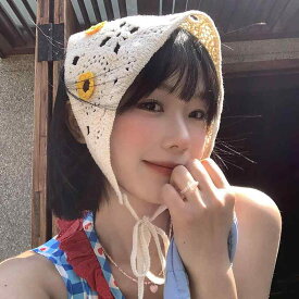 ヘアバンド レディース 三角巾 ヘッドドレス かぎ針編み ひまわり 透かし編み クロシェ 遮光 日よけ ヘアアクセサリー ヘアアレンジ 森ガール リゾート カジュアル